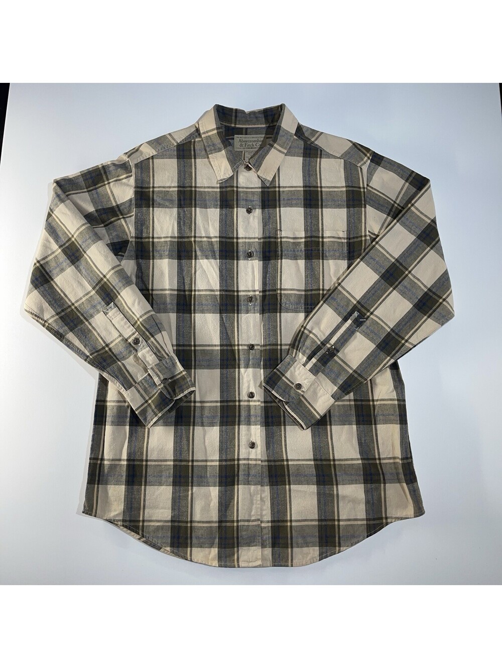 Abercrombie & Fitch Blue Beige Plaid Long Sleeve Button Down Shirt Women’s Small